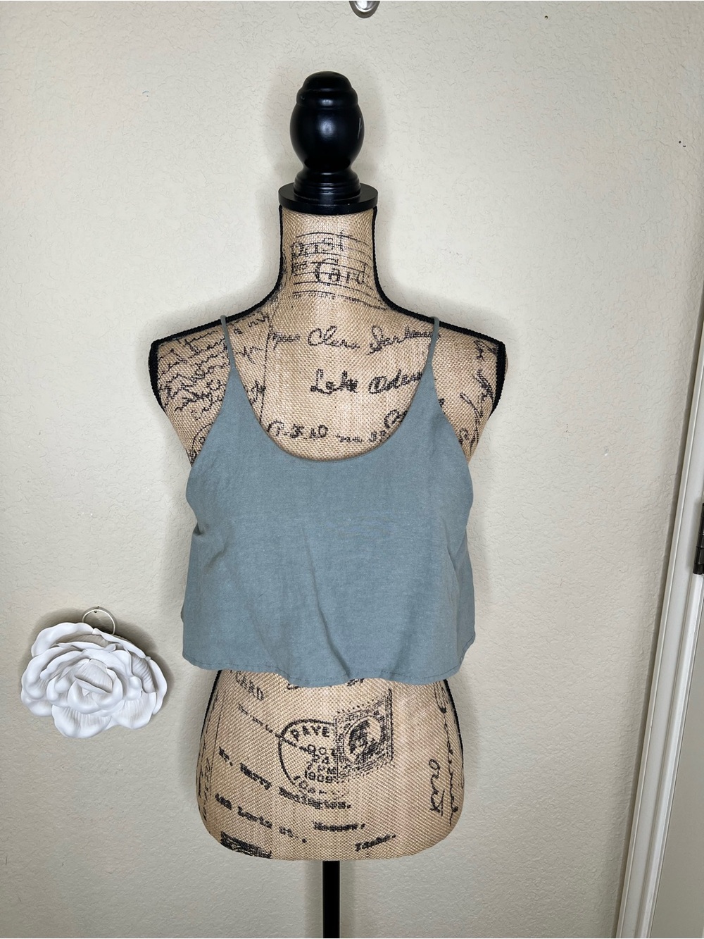 NTM: Honey Belle Linen Blend Crop Cami Open Back Tassel Tie Boho Top S